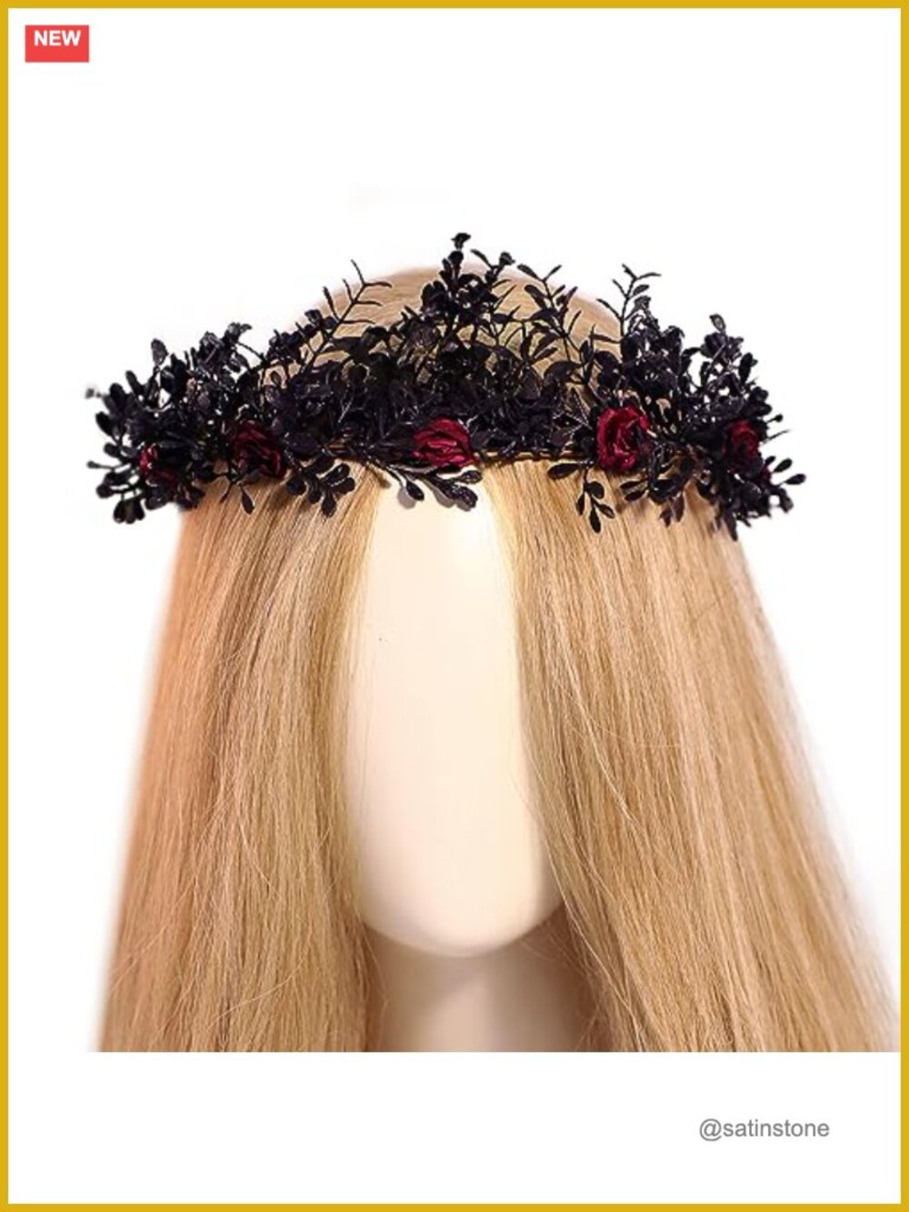 Gothic Black Flower Crown Woodland Fairy Headpiece Elf Leaf Tiara